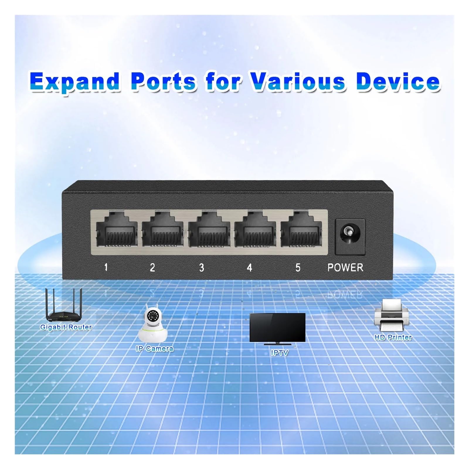 1 szt. Przełącznik Gigabit 5 Port 1000 Mbps Przełącznik Ethernet 5Xfast Rj45 Hub Sieć Pulpit Inteligentny przełącznik Wi-Fi Monitorowanie Plug and Play (Kolor: 1005GS)