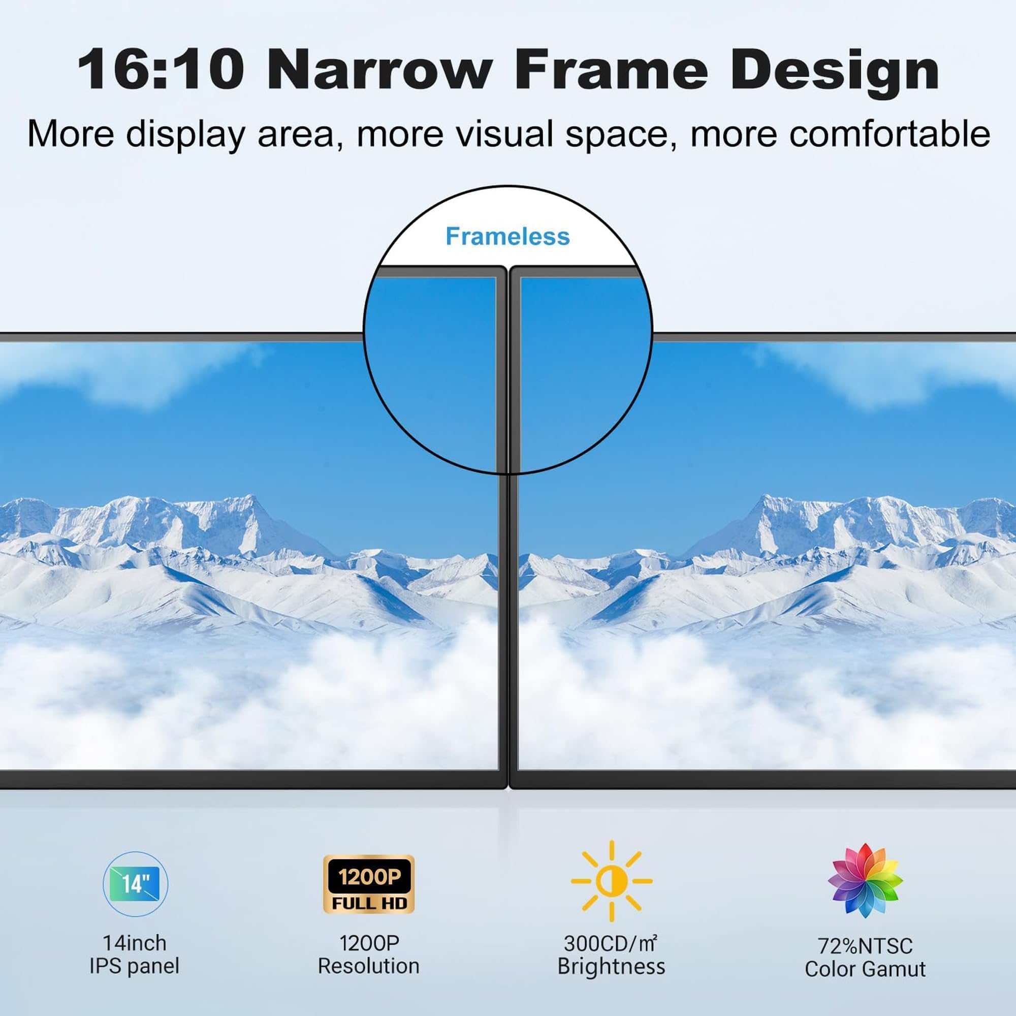 DEPGI 14" Laptop Screen Extender, 1200P FHD One Cable Connect Portable Triple Monitor, Dual Screen Monitor Fits 13"-17.3" Laptop with Stand for MacOS/Windows — view 6