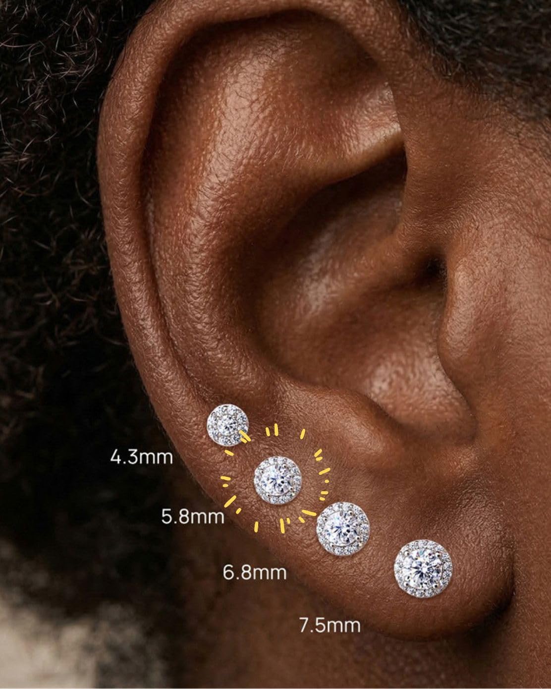 Moissanite Cartilage Earring S925 Sterling Silver Flat Back Labret Stud Internally Threaded Jewelry for Tragus Helix Conch Lip Ring 16G 6mm for Women Men, D Color