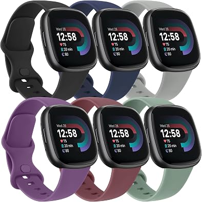 6 PACK Bands Compatible with Fitbit Versa 4 / Versa 3 / Fitbit Sense 2 / Sense Bands for Women Men, Soft Sport Wristbands Replacement Smart Watch Straps