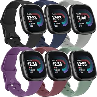 6 PACK Bands Compatible with Fitbit Versa 4 / Versa 3 / Fitbit Sense 2 / Sense Bands for Women Men, Soft Sport Wristbands  Price In India