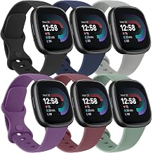6 PACK Bands Compatible with Fitbit Versa 4 / Versa 3 / Fitbit Sense 2 / Sense Bands for Women Men, Soft Sport Wristbands Replacement Smart Watch Straps