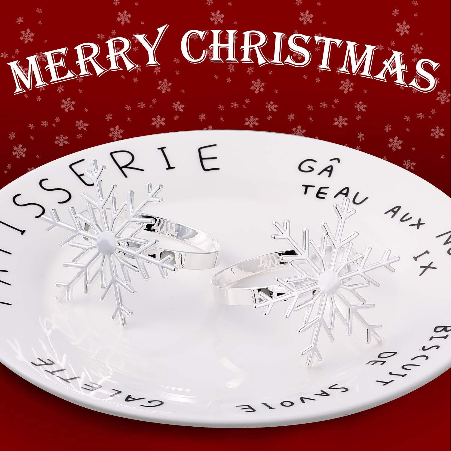 Free Shipping Offer 12 Piece Christmas Snowflake Napkin Rings Metal Snowflake Napkin Holder Rings for Christmas Dinners Parties, Everyday Home Table Decoration Accessory (Silver)