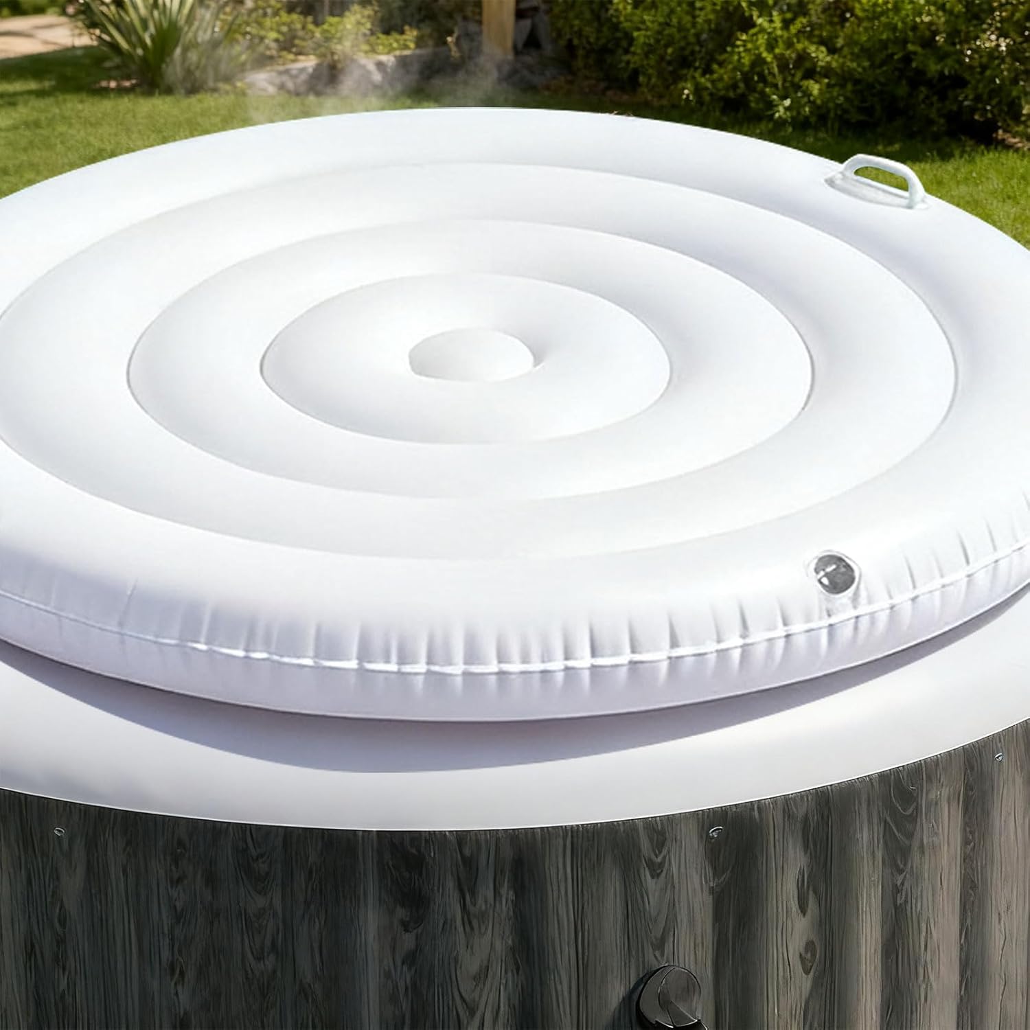 Reinforced Inflatable Pool Lid Cover for 4.75ft Round Hot Tubs Heat Retention Outdoor Spa Accessory with Handle Design Inflatable Round