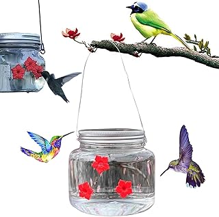 JACE Hummingbird Feeder,Hanging Mason Jar Hummingbird Feeder,Clear Reservoir Design Fluid Flower Bird Feeder,Decorative 3-Port Bird Feeders for Outdoors Hanging Yard Garden Decoration