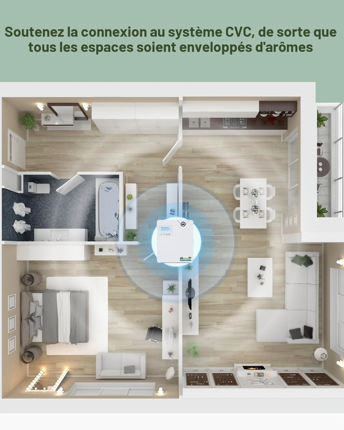 Mxmoonant Diffuseur d'Huiles Essentielles sans Eau, Mural, Couvrant 80-120㎡, 300ml Bouteille d'huile, Contrôle d'Application&Timer, HVAC Connectable, pour Bureau, Magasin, Hotel | Commande App et minuterie, compatible HVAC, grand écran LCD, pour hôtels et
