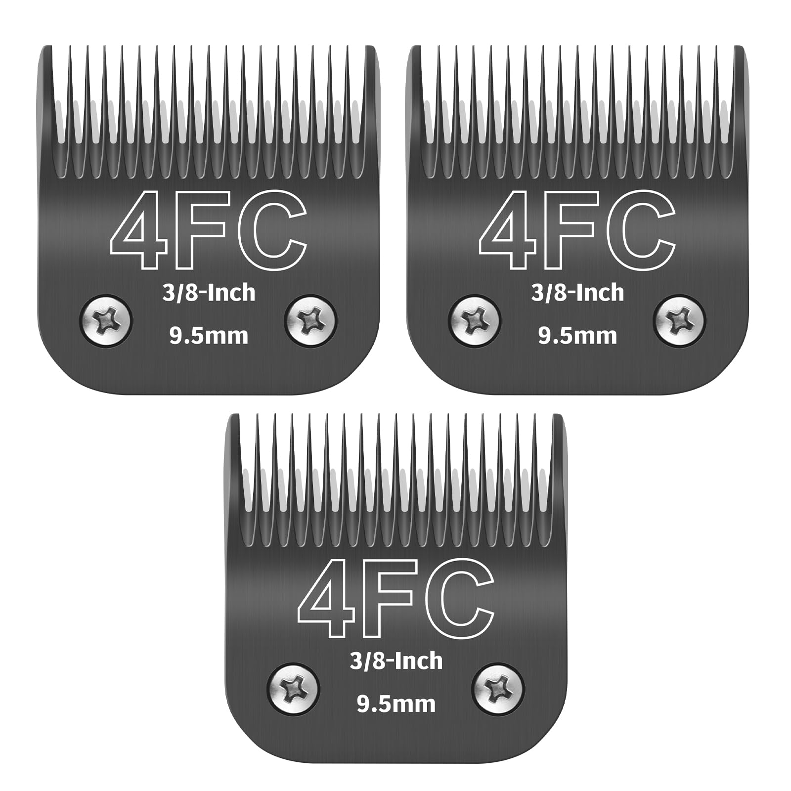 ZATEIRL Confezione da 3 Lame di Toelettatura 4FC Staccabili per Cani - Lama in Acciaio da 3/8 Pollici (9,5 mm) - Compatibile con Andis, Oster A5, Wahl KM-10, Moser, Heiniger - Nero