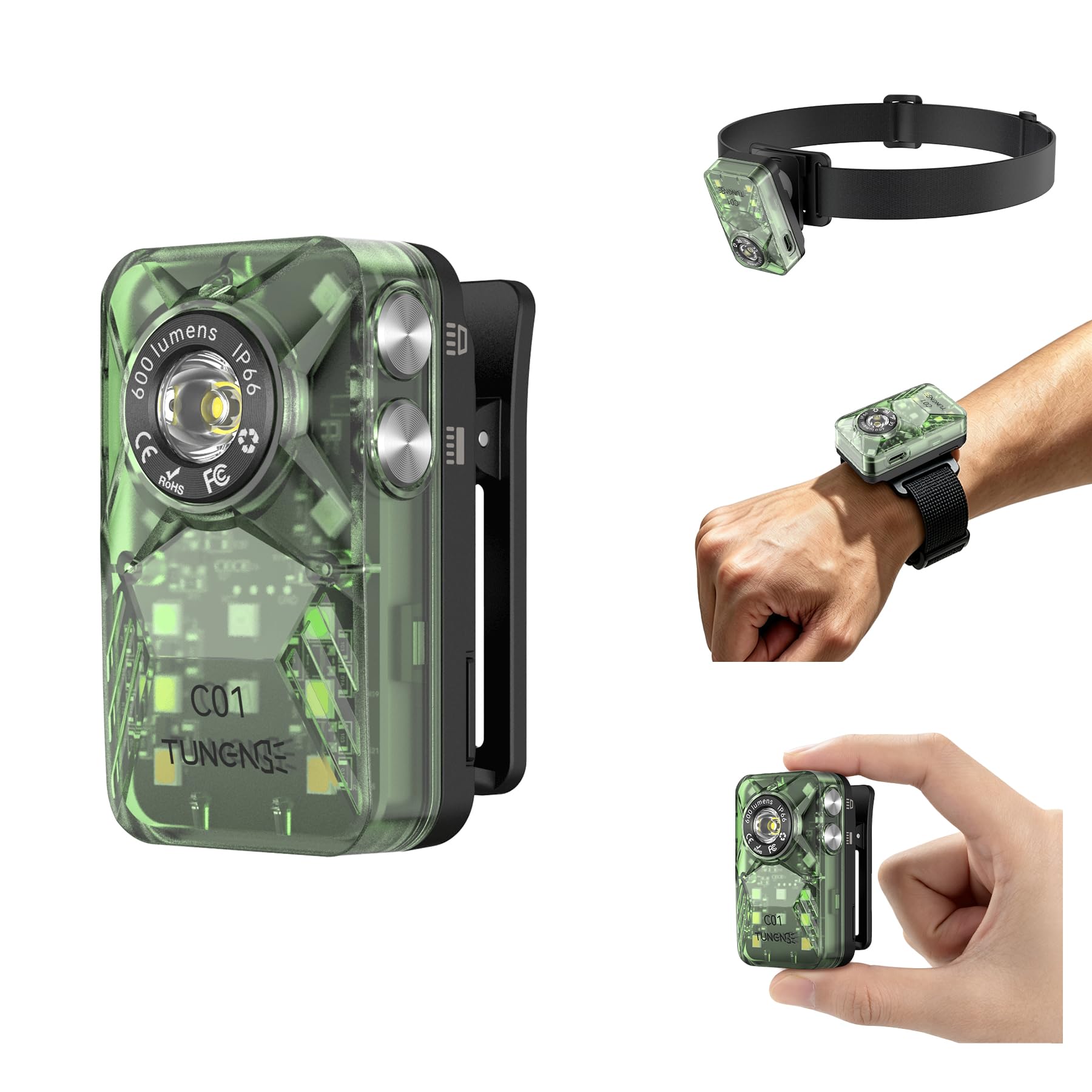 Lampe de poche mains libres clipsable vert