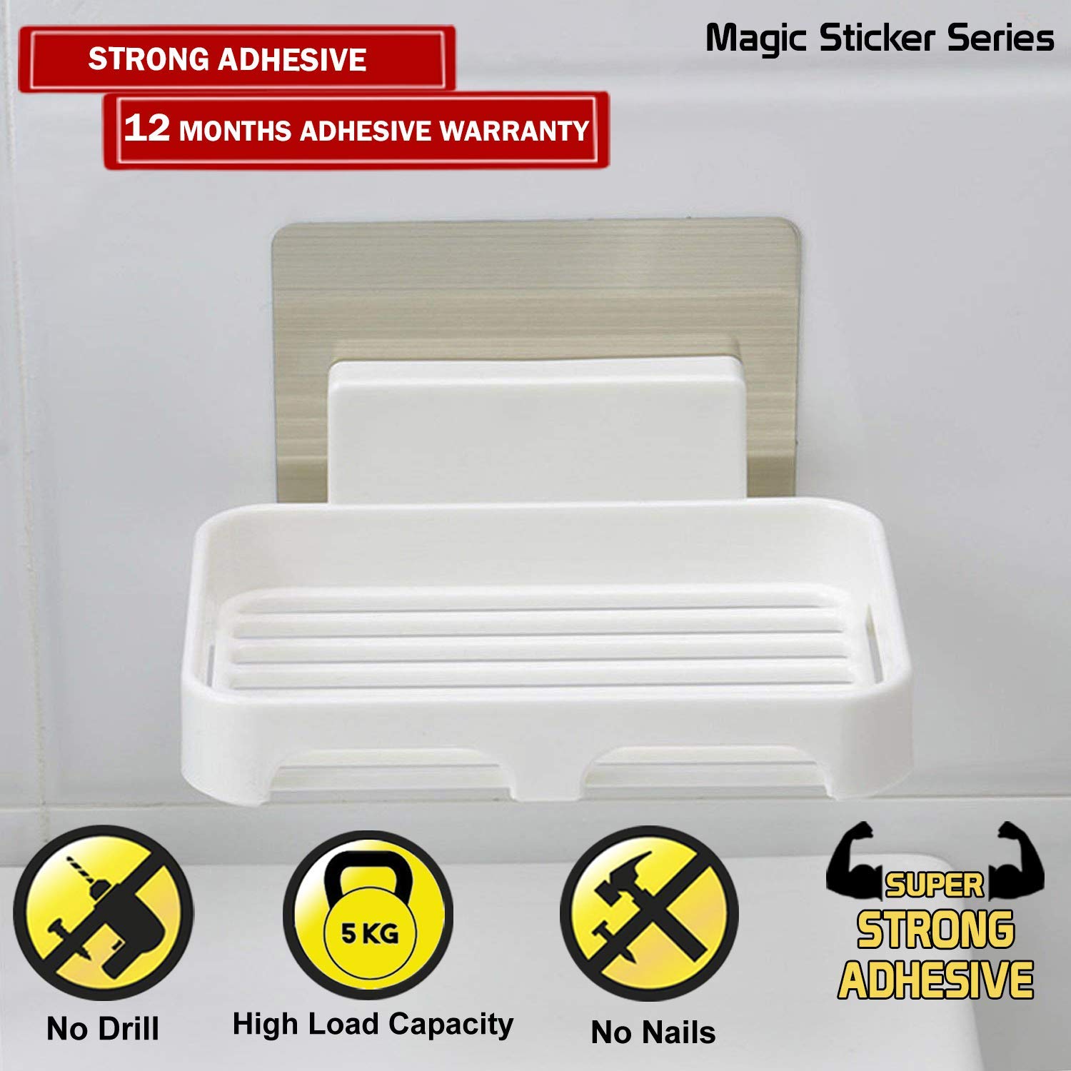 Lariox Plastic Wall Mounted Self-Adhesive Waterproof Soap Holder for Bathroom Kitchen (1Pcs)