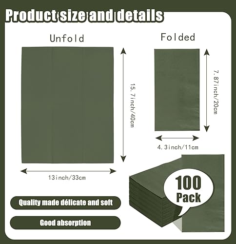 Miniatura 3 de 100 servilletas de 3 capas de color verde salvia de 13 x 15.7 pulgadas, servilletas de baño para invitados, servilletas de postre, toallas de mano
