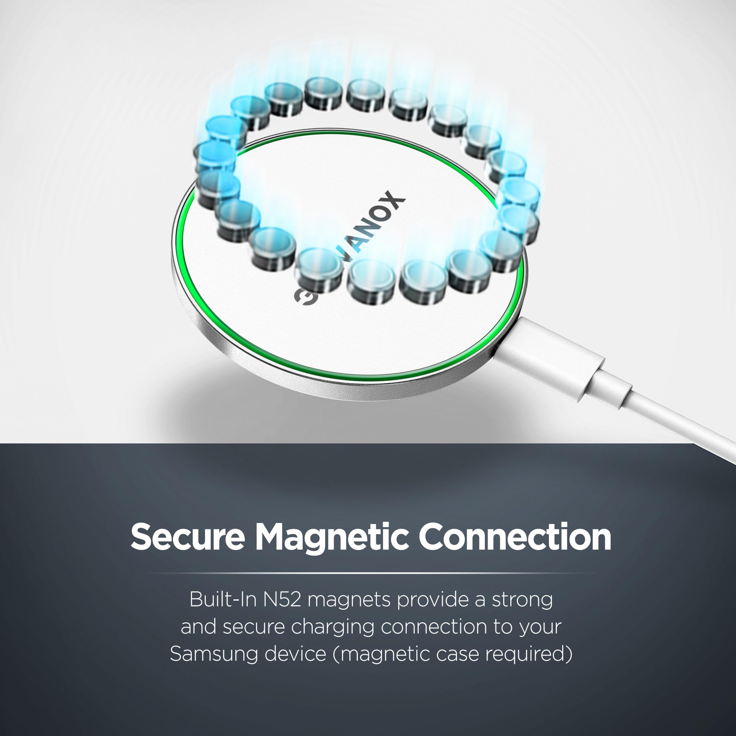 Galvanox Kompatibel mit MagSafe Wandmontiertes magnetisches kabelloses Ladegerät (15W) Schnellladung, aufklebbares klebriges Design mit langem abnehmbarem USB-C-Kabel (3,05 m) Weiß