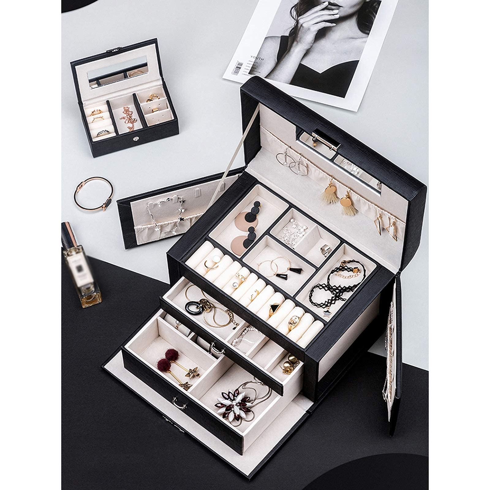 ジュエリーボックスフェイクレザーオーガナイザー 女性用ヴィンテージギフト ジュエリーボックスフェイクレザーオーガナイザー 女性用