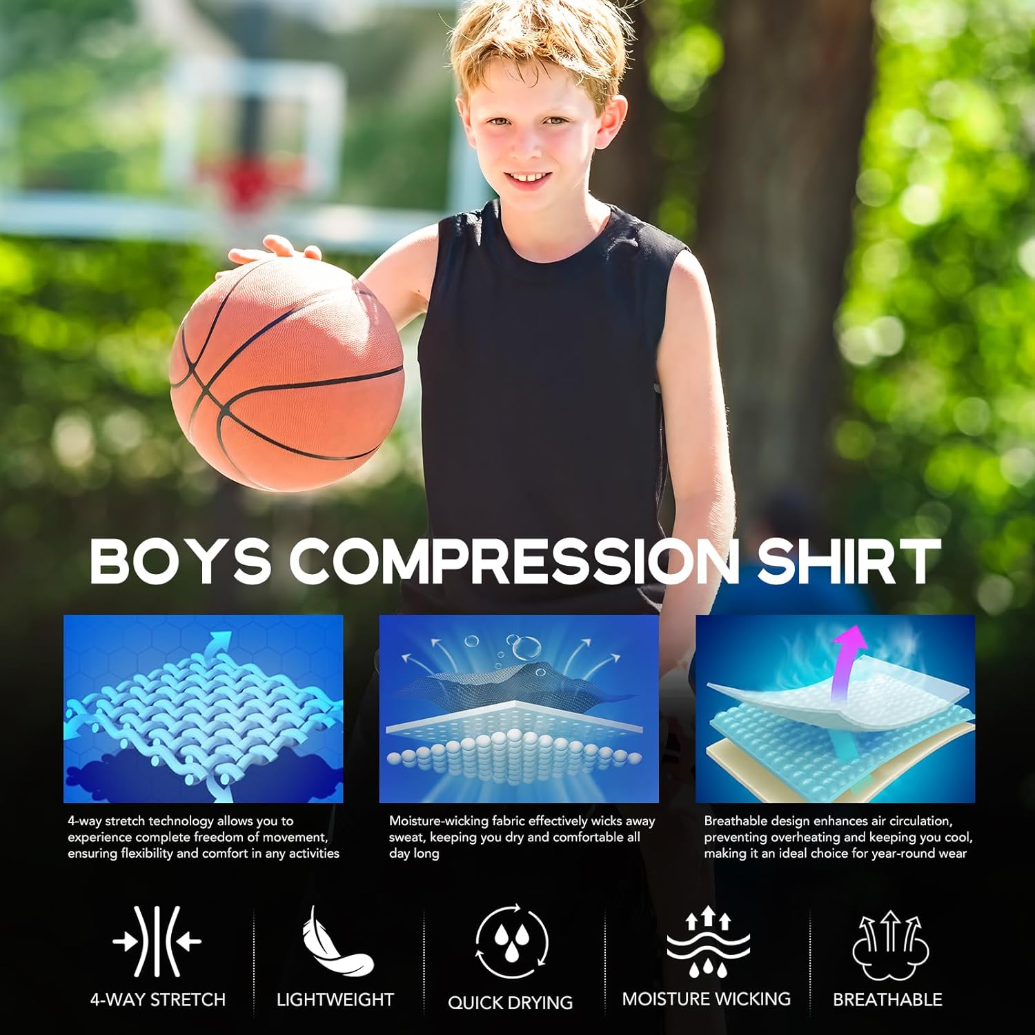 Youth Boys Sleeveless Compression Shirt Basketball Football Undershirt Quick Dry Kids Athletic Tank Tops for Workout - Image 6