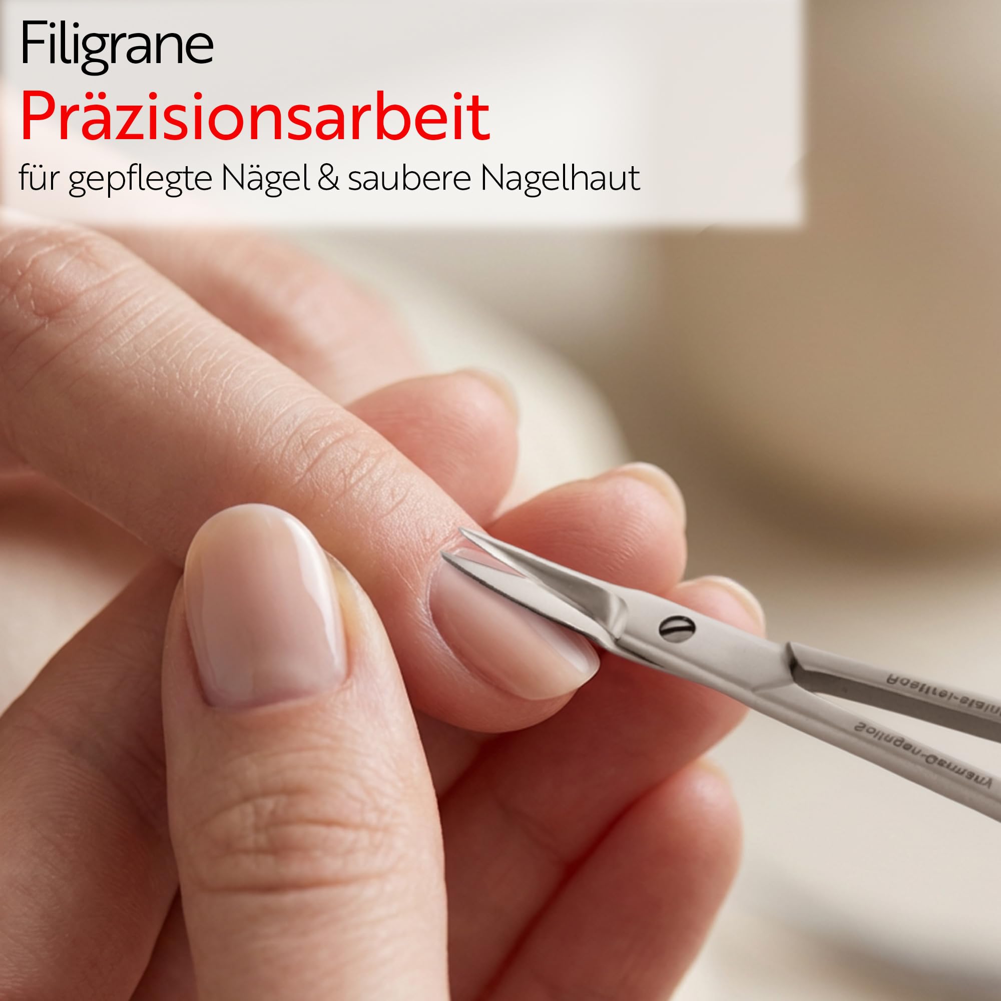 OTTO HERDER Hautschere extra fein 9cm aus Solingen, Extra scharfe Nagelhautschere Turmspitze aus Edelstahl, zur Entfernung abgestorbener Nagelhaut, für Fingernägel und Fußnägel, mit Stopper