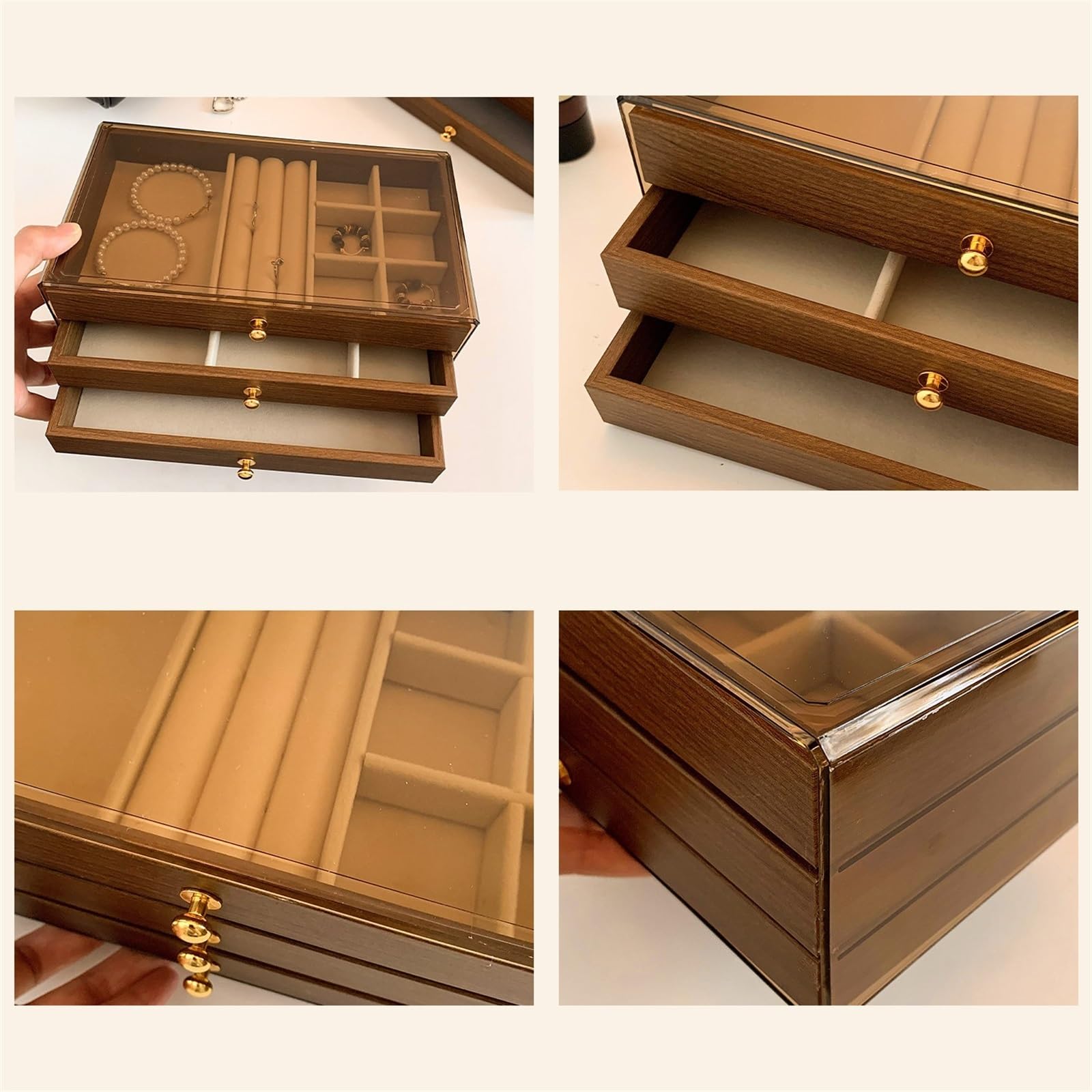 Soporte de joyería Cajón multicapa del joyero grano de madera nogal