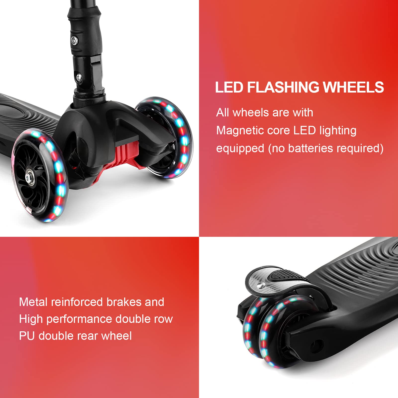 IMMEK Patinete De 3 Ruedas Con Luces LED – Manillar Ajustable De 73 A 83 Cm, Plegable Y Ligero, Para Niños De Hasta 50 Kg, Certificado CE
