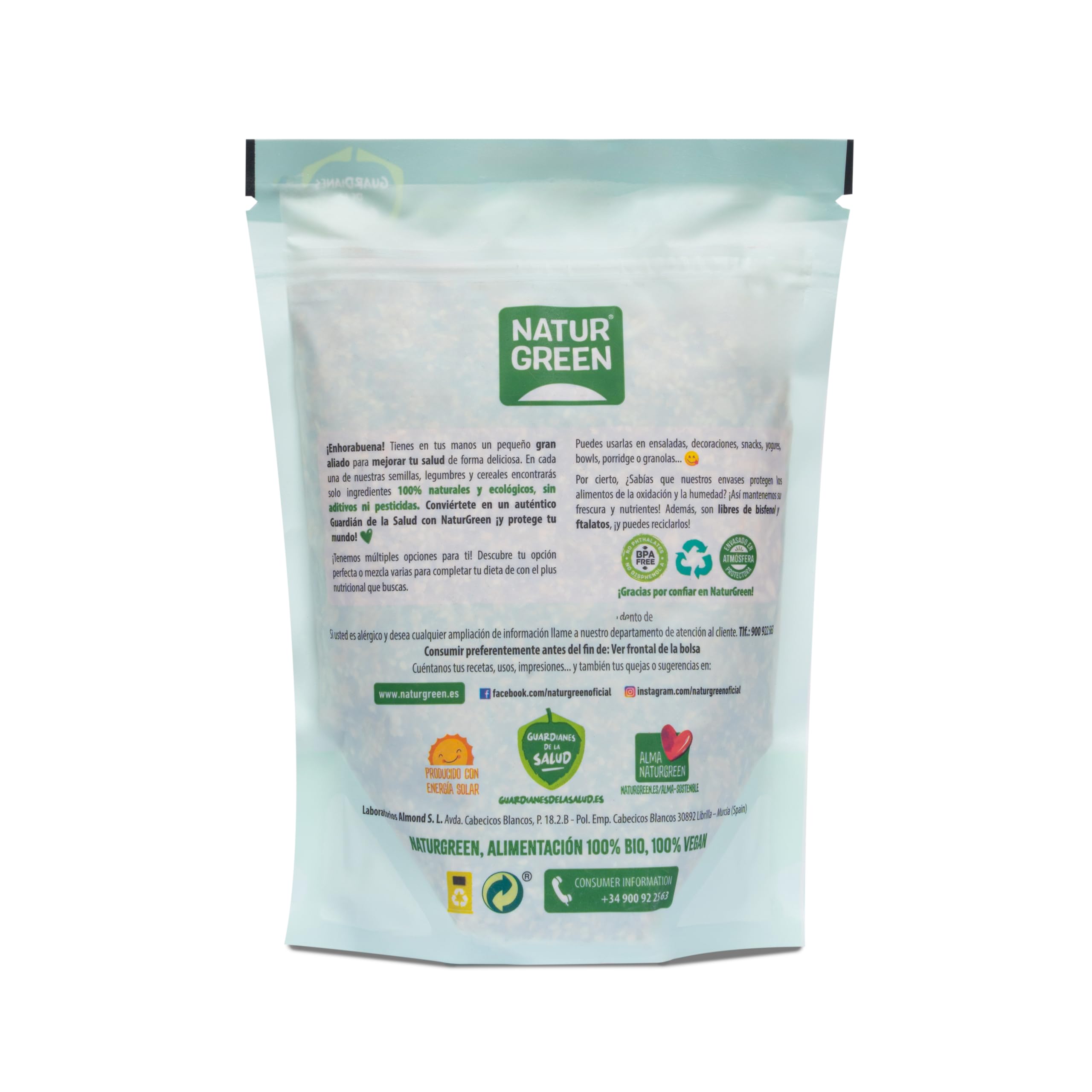 NaturGreen Mezcla 6 Semillas para Ensalada Bio 10 x 450 g, Lino, Girasol, Calabaza, Cáñamo, Sésamo, Chía, Omega 3, Fibra, Proteína, Sin Gluten, Vegano