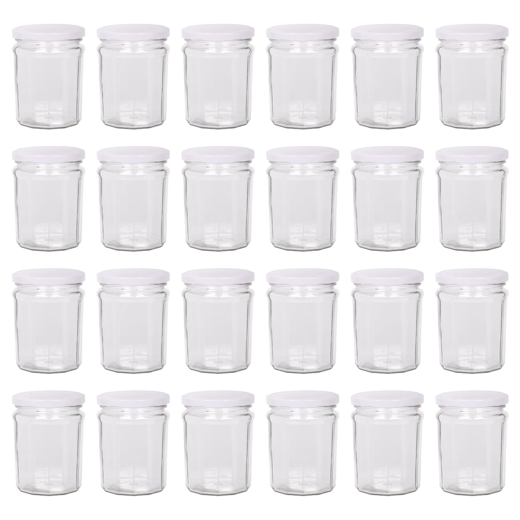 Argon Tableware White Lid Glass Jam Jars With Airtight S - 380Ml - Pack Of 24 - Empty Screw Top Kitchen Storage Jar For Food, Honey, Spice, Pickling, Preserving, Candle Making