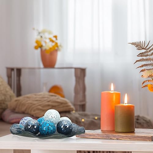 Miniatura 3 de Suclain Juego de 8 cuencos y bolas decorativas para centro de mesa, mosaico de mesa, con orbes de mosaico de vidrio de 2.4 pulgadas, bandeja