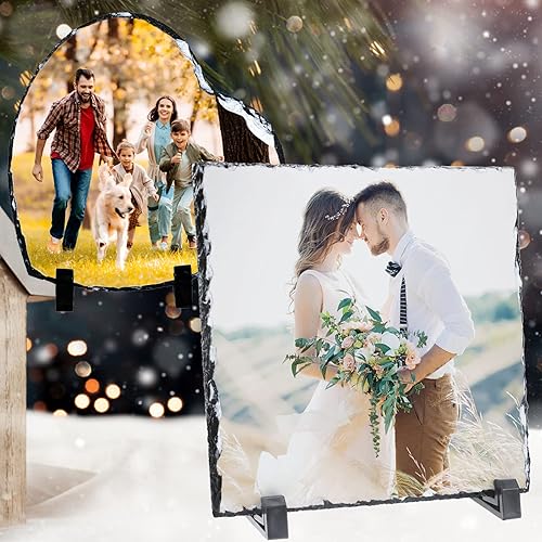 Miniatura 7 de Hapelf Marco de piedra personalizado para fotos personalizadas, marcos de placa de pizarra de roca, regalos personalizados para bodas, familiares,