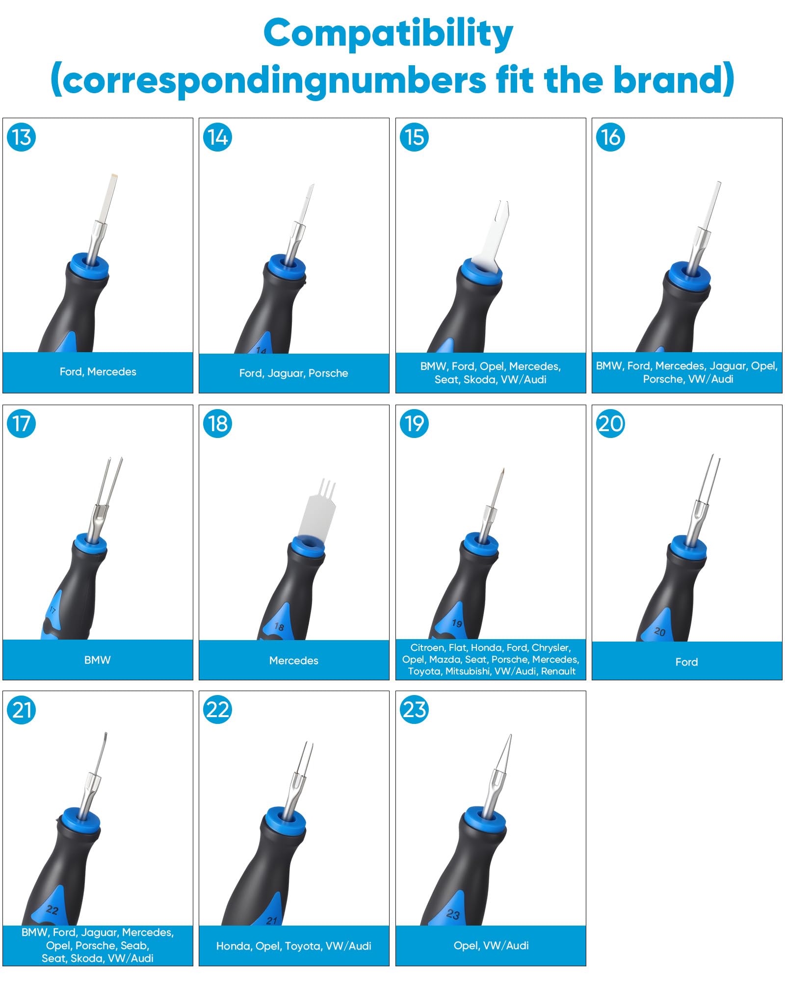 RUIZHI 23-TLG Terminal Removal Tool Kit – per la rimozione di connettori di cablaggio del veicolo, connettore universale per auto con guanti, adatto per morsetti rotondi e piatti