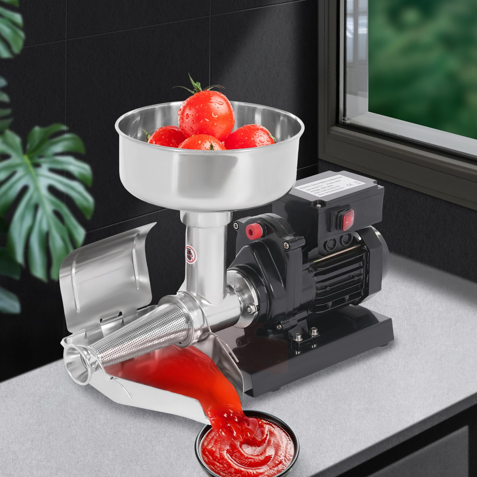 Elektrische Tomatenpresse 450W Edelstahl, Passiermaschine Für Tomatensauce, Erdbeersauce, Blaubeersauce, Leistungsstarke Tomatenpresse, Schwarz Silber