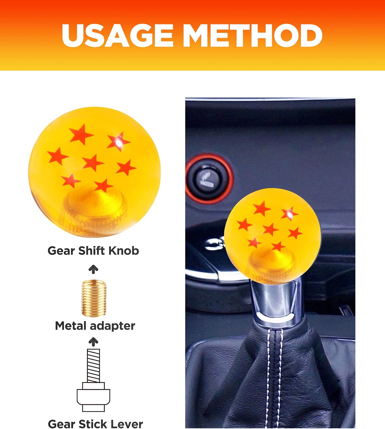 SUJADE YAKEFLY Z Star Manual Gear Stick Shift Knob,Z Stars Shift Knob with M8x1.25 M10x1.5 M10x1.25 Adapter,Universal Round Ball Gear Shifter Knobs (7 Star)
