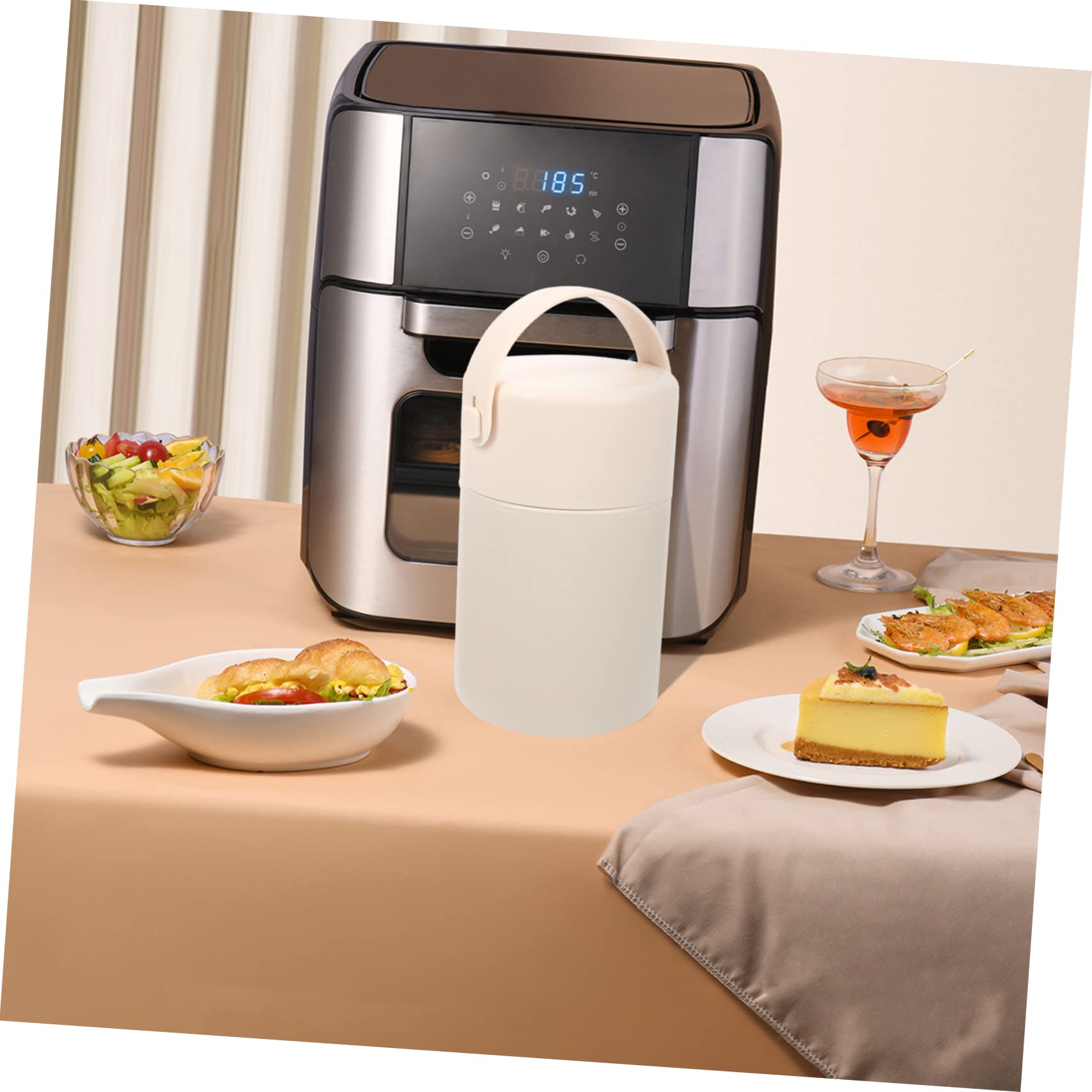 850ml Edelstahl Lebensmittelglas Thermobehälter mit Löffel und Henkel Auslaufsicher und Leicht zu Tragen für Outdoor Aktivitäten in Beige