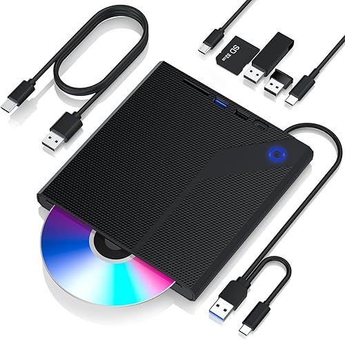 Unidad externa de CDDVD para laptop, reproductor USB 3.0 5 en 1 silencio grabadora portátil de CDDVD, tipo ranura grabadora ROM, unidad de disco
