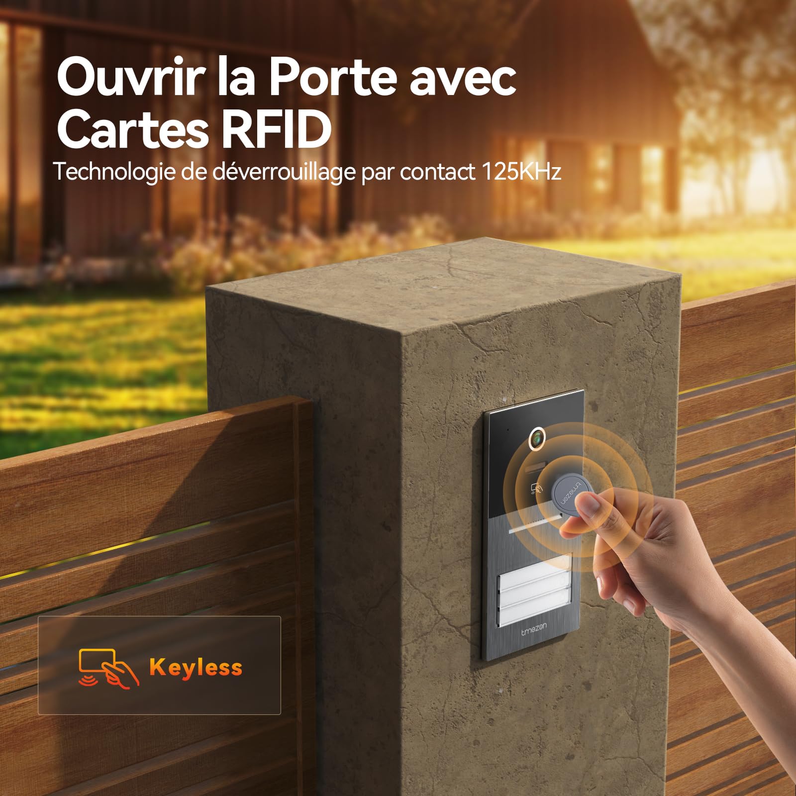 TMEZON Visiophone connecté Filaire 2 Fils Y70,Interphone Vidéo WiFi avec IP Moniteur écran Tactile,Sonnette de Caméra Vision Nocturne,APP Unlock à Distance,Badges,Detection Humaine,3 Familles