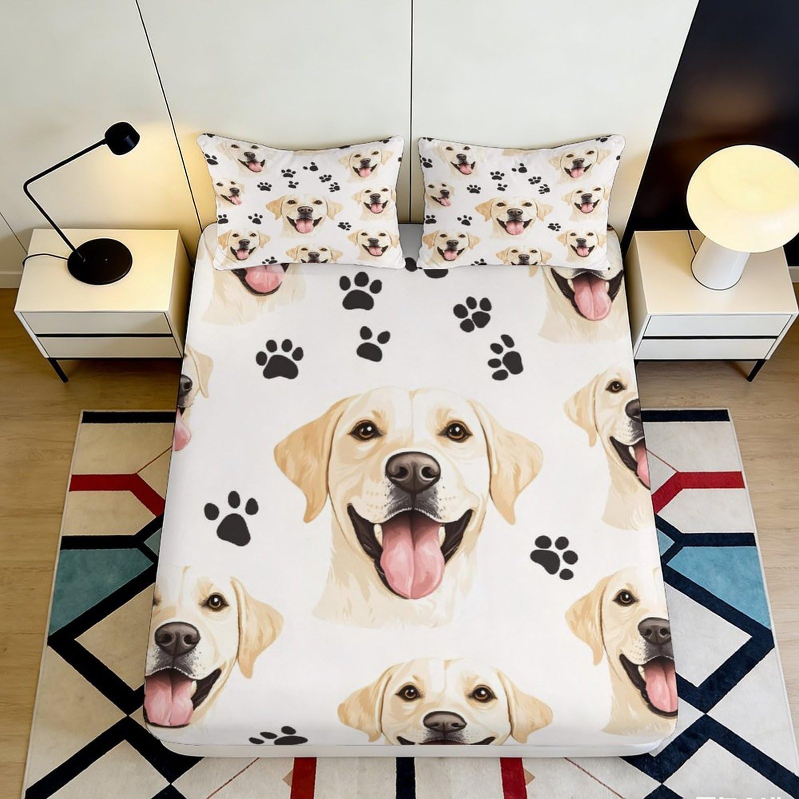 Jqzkxnhpbr Style-3 3D Printed Labrador Dog Fitted Sheet Microfiber Soft Anti-Slip Paw Print Mattress Cover For Bedroom Decor 90X200x25cm