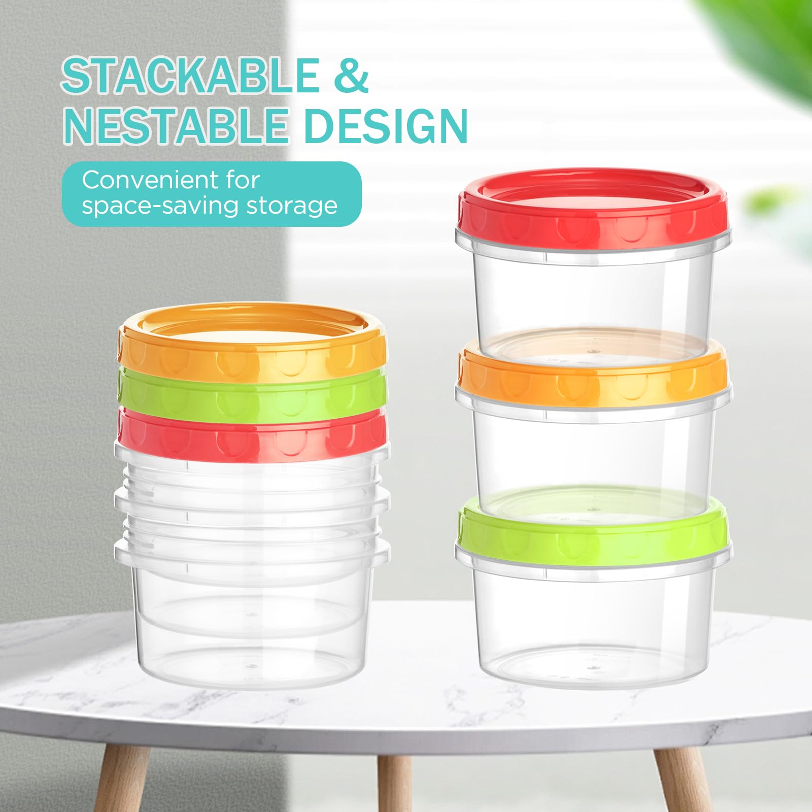 VINATO 18 Contenitori per Alimenti 200ml Ermetici Set Plastica Riutilizzabili con Coperchi Rosso Verde Arancione