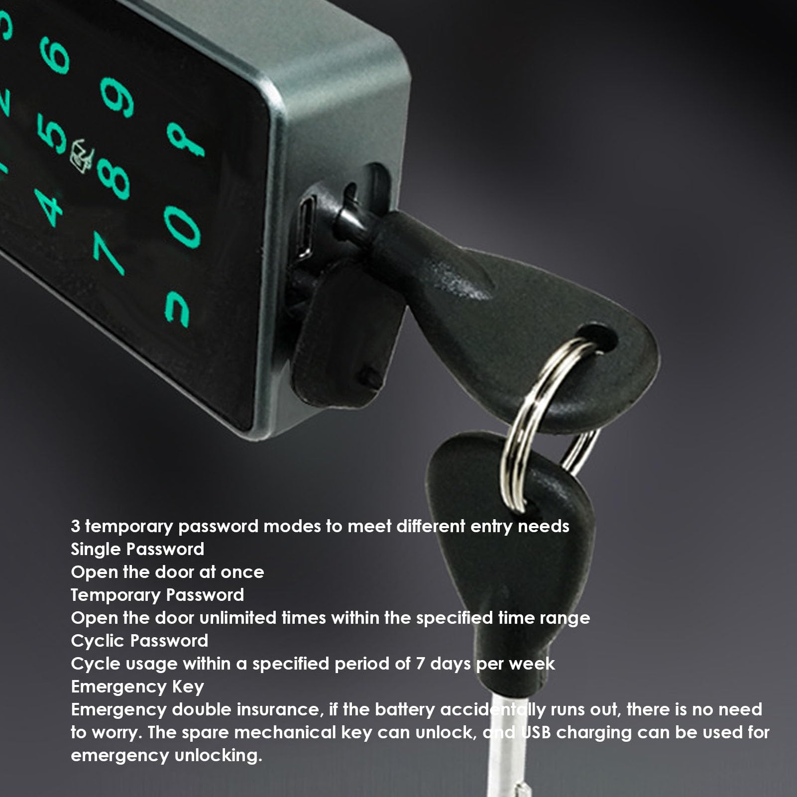 VBESTLIFE Candado de Huella Digital con Copia de Seguridad de Llave, Cerradura de Puerta de Combinación Inteligente para Exteriores a Prueba de Agua con 3 Tarjetas IC, Candado Inteligente
