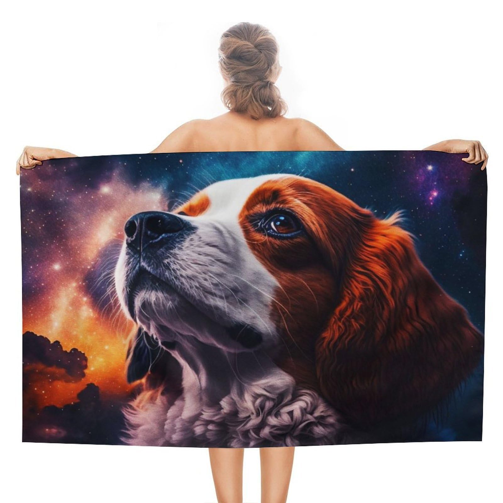 Serviette de plage légère Dog in Space pour éviter le sable