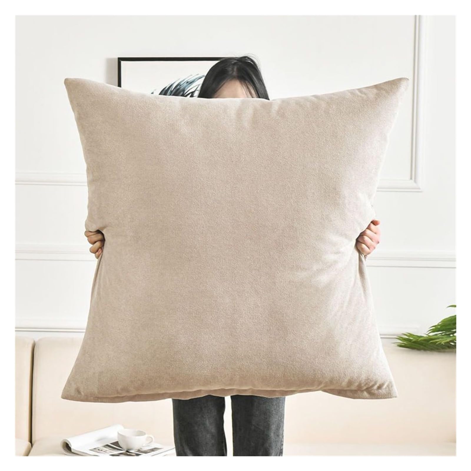 Iliemao Beige Super King Size Pillow Cases, Square Extra Large Cushion Covers 50X50,60X60,70X70,80X80 Cm Soft Pillow Cover With Invisible Zipper Decorative Pillowcases For Pillows Sofa Couch(,60X60 Cm 24X24 In