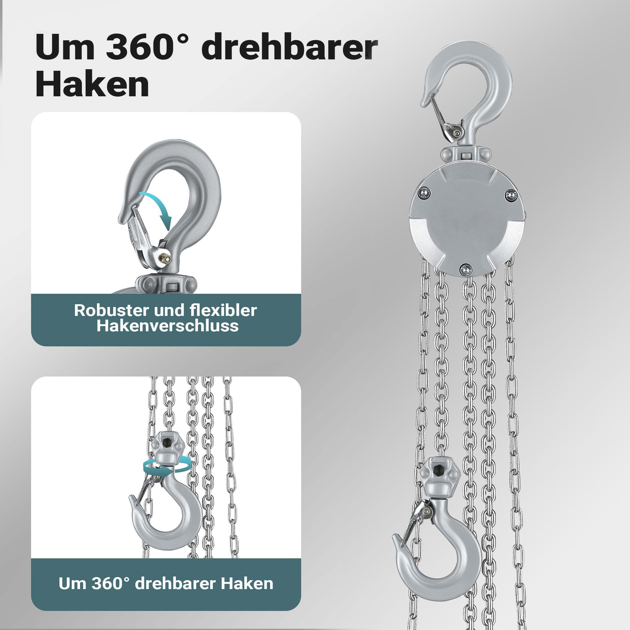 Wiltec Alu Kettenzug bis 500 kg, robuster Handkettenzug 3 m Hubhöhe, Tragmittel mit G100-Lastkette, Hebezeug manuell aus Aluminium, hochbelastbares Hebemittel