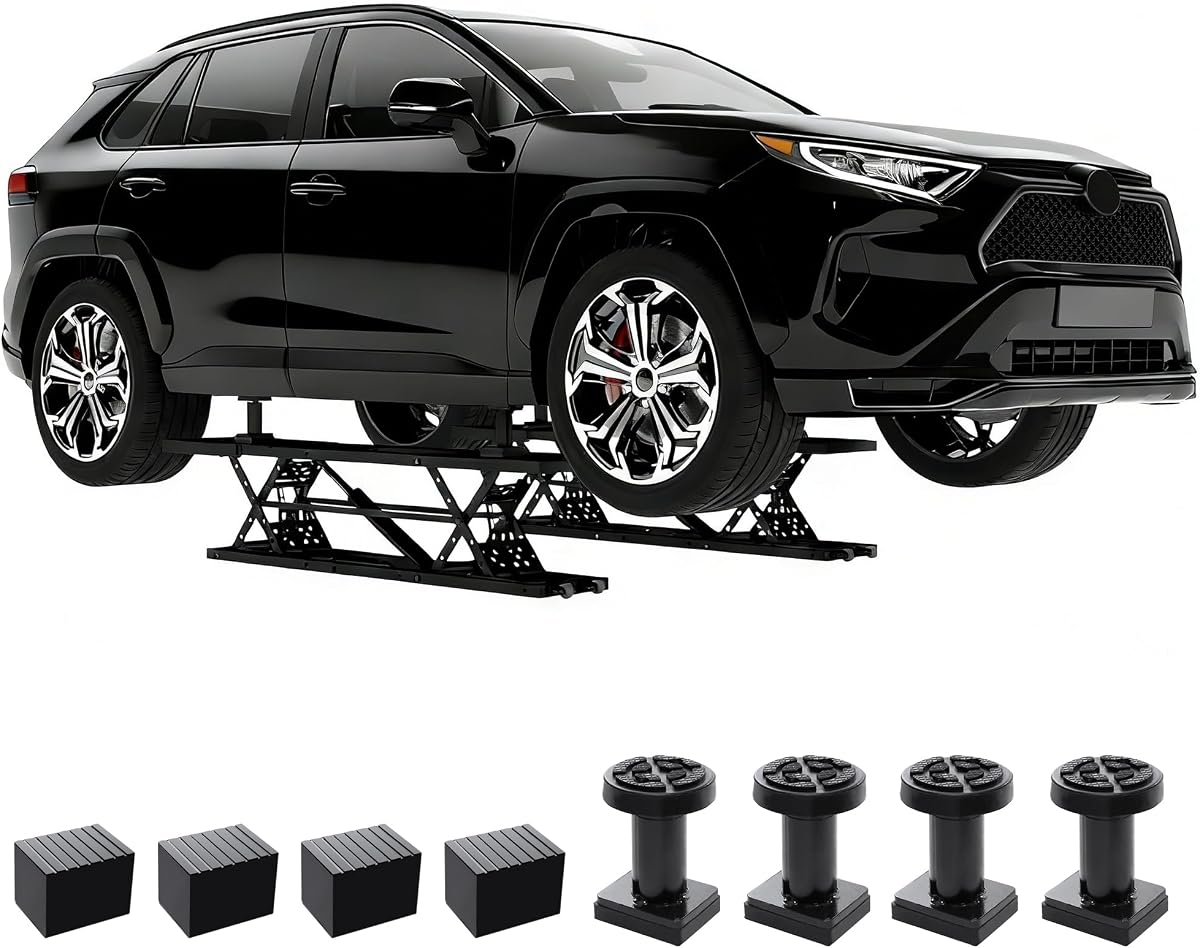 Real Relax 7000 LBS Portable Car Lift, Heavy Duty Quick Jack with 26.8" Max Height, Extended-Length Plates, 120V Power Unit, for Cars, SUVs, Light Trucks, Shop Use or Garage, Black