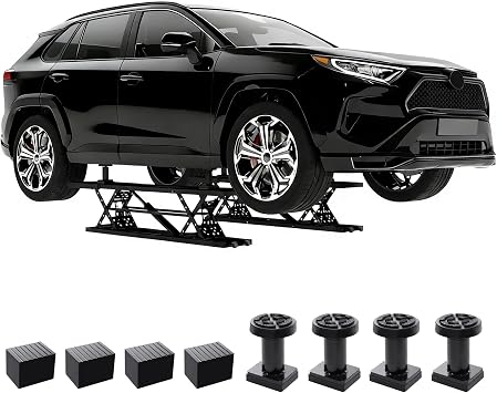 Real Relax 7000 LBS Portable Car Lift, Heavy Duty Quick Jack with 26.8" Max Height, Extended-Length Plates, 120V Power Unit, for Cars, SUVs, Light Trucks, Shop Use or Garage, Black