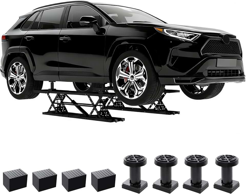 7000 LBS Portable Car Lift with Extension Plates, Black