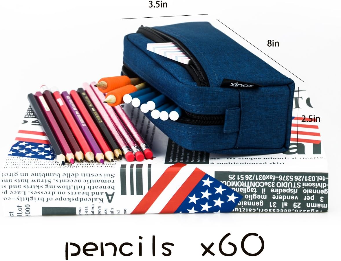 Large Capacity Pencil Case for Stationery Multicolor Pen Bag, Cosmetic Bag, Pen Bag with Zipper Pocket for Boys Girls (Navy Blue) - Image 3