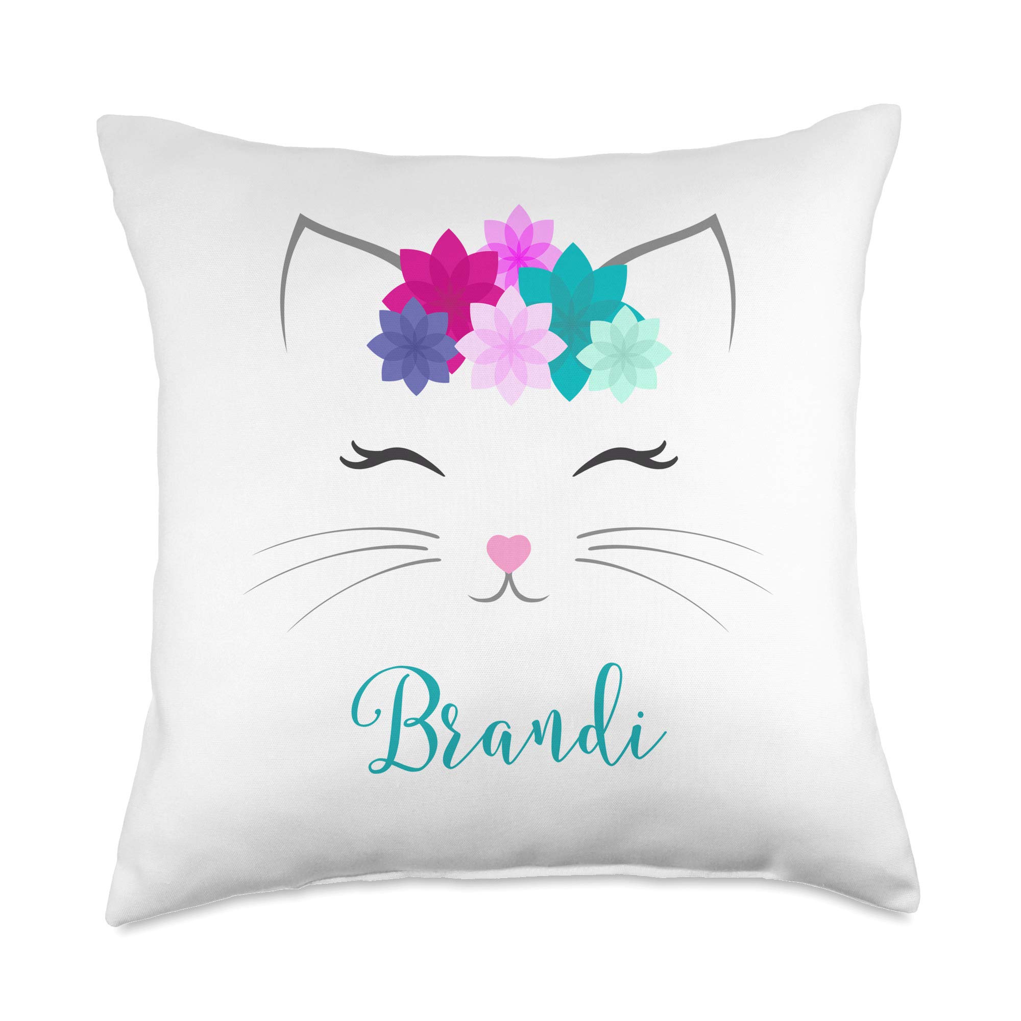 Brandi Name Gift Girls Personalized Kitty Cat Bedroom Decor Throw Pillow, 18x18, Multicolor