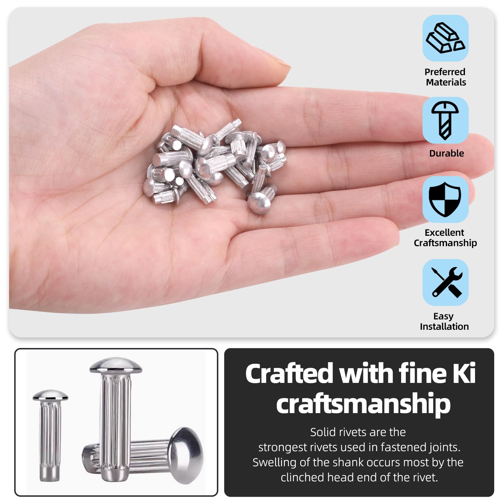 Glarks Juego de 800 remaches sólidos moleteados, M2, M2.5, M3, M4, cabeza semirredonda, de aluminio, kit surtido de remaches sólidos para uso doméstico y exterior