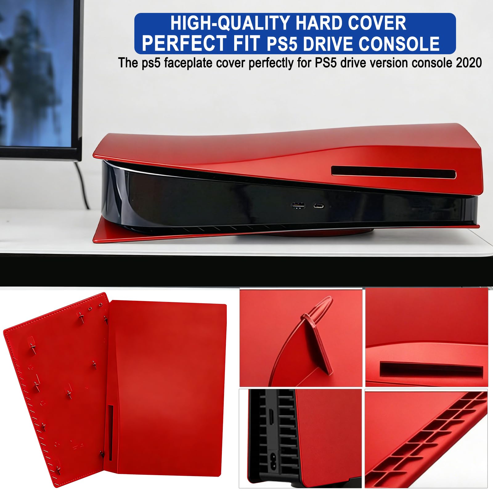 ArVin - Carcasa para consola PS5, placa de repuesto para PS5, antiarañazos, a prueba de polvo, accesorios para juegos de profesión para Sony Playstation 5 Console Disc Edition (rojo)