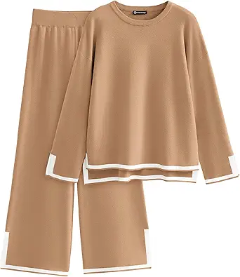 PRETTYGARDEN Women's 2 Piece Fall Knit Sweater Set Long Sleeve Tops Wide Leg Pants Sweatsuit Tracksuit Outfit Winter Clothing