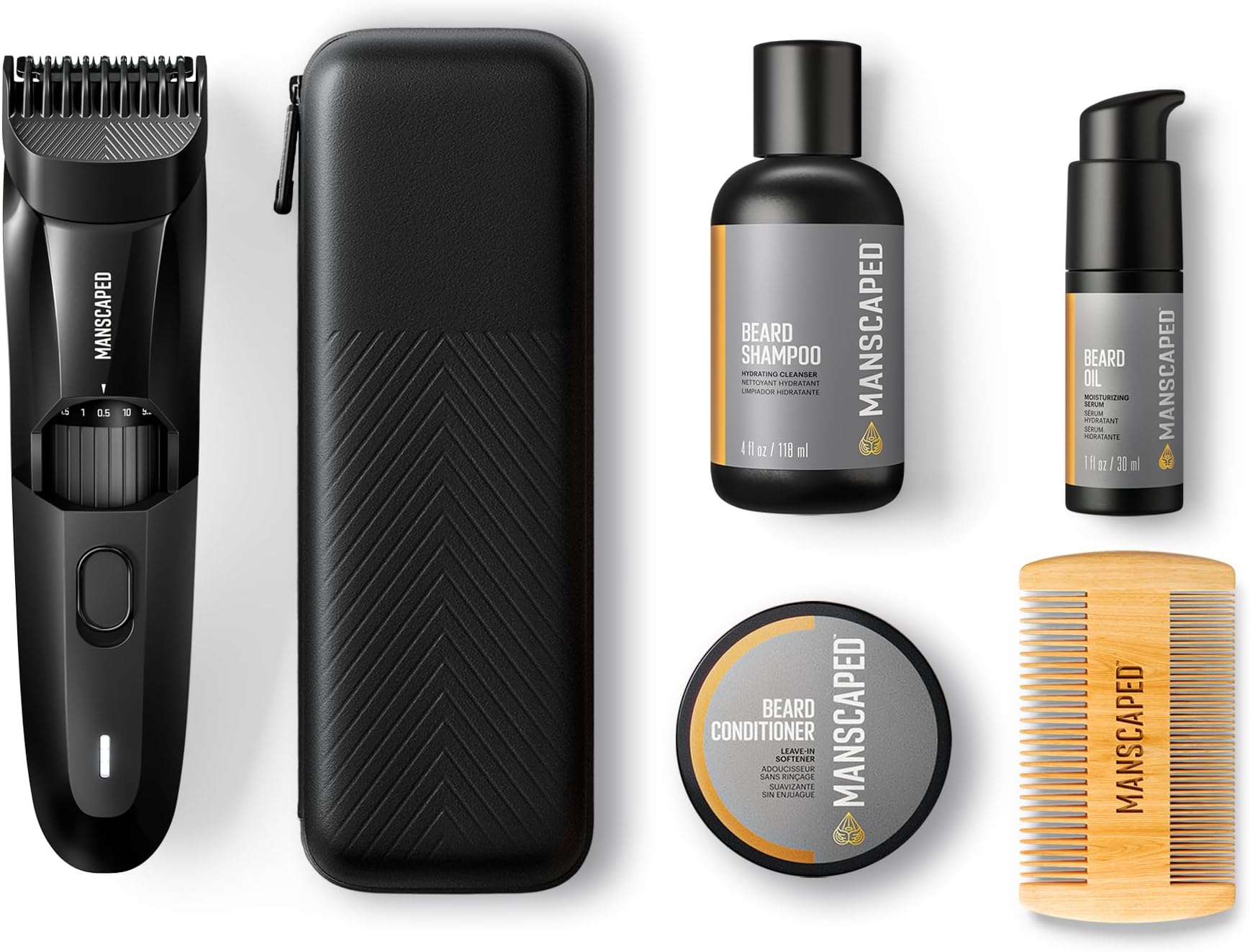 Beard Hedger® Advanced Kit includes Our Premium Precision Beard & Mustache Trimmer, Hydrating Shampoo, Softening Conditioner, Moisturizing Oil & Facial Hair Comb