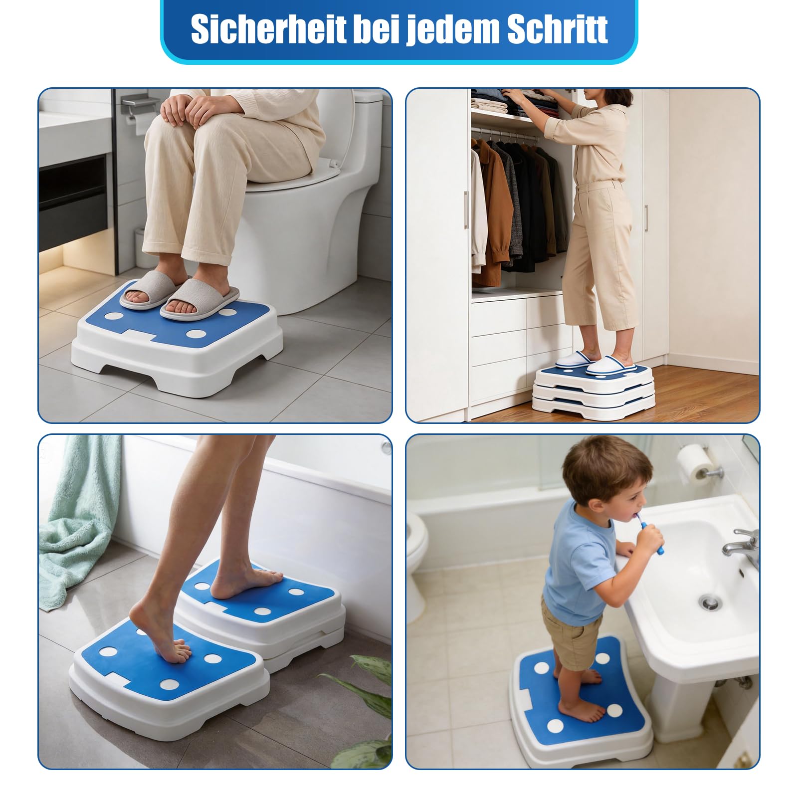 Trittstufe Badezimmer für Senioren, Einstiegshilfe Dusche Senioren, Stapelbarer Rutschfester tragbarer Badeschritt für Ältere, Große Größe Badewanne Step Hocker für Badezimmer, Hochbetten, Küchen