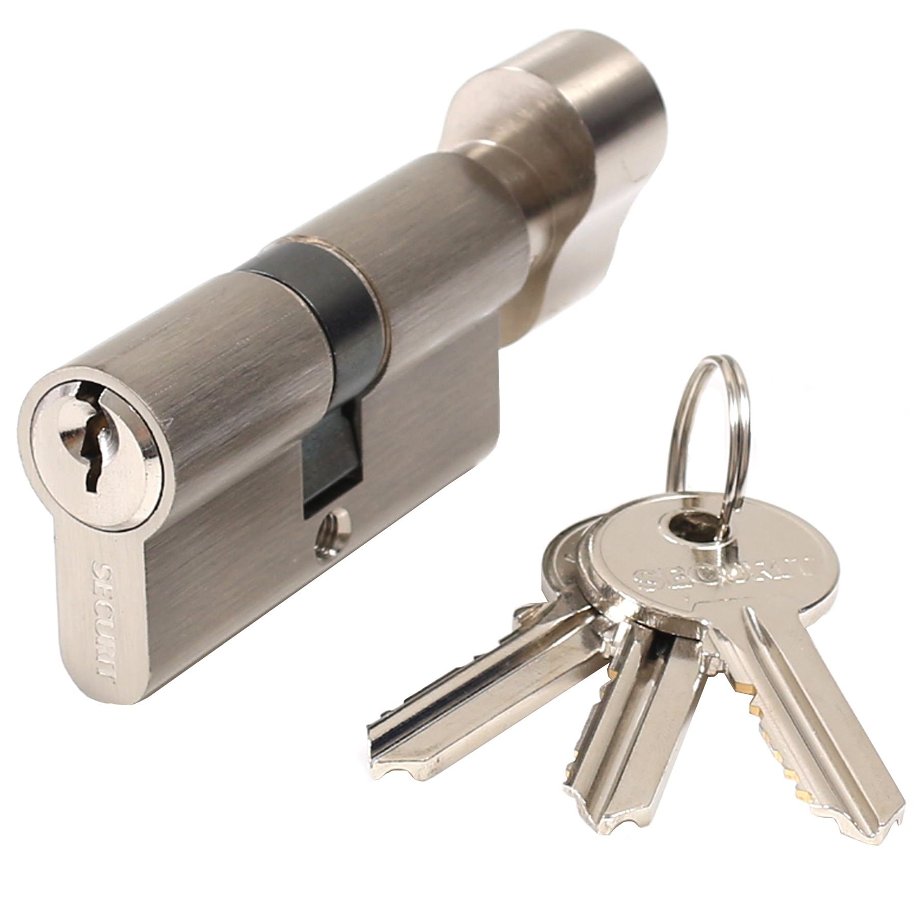 30mm x 30mm Anti-Drill Satin Nickel Euro Cylinder Thumb Turn Barrel Door Lock with 3 Keys