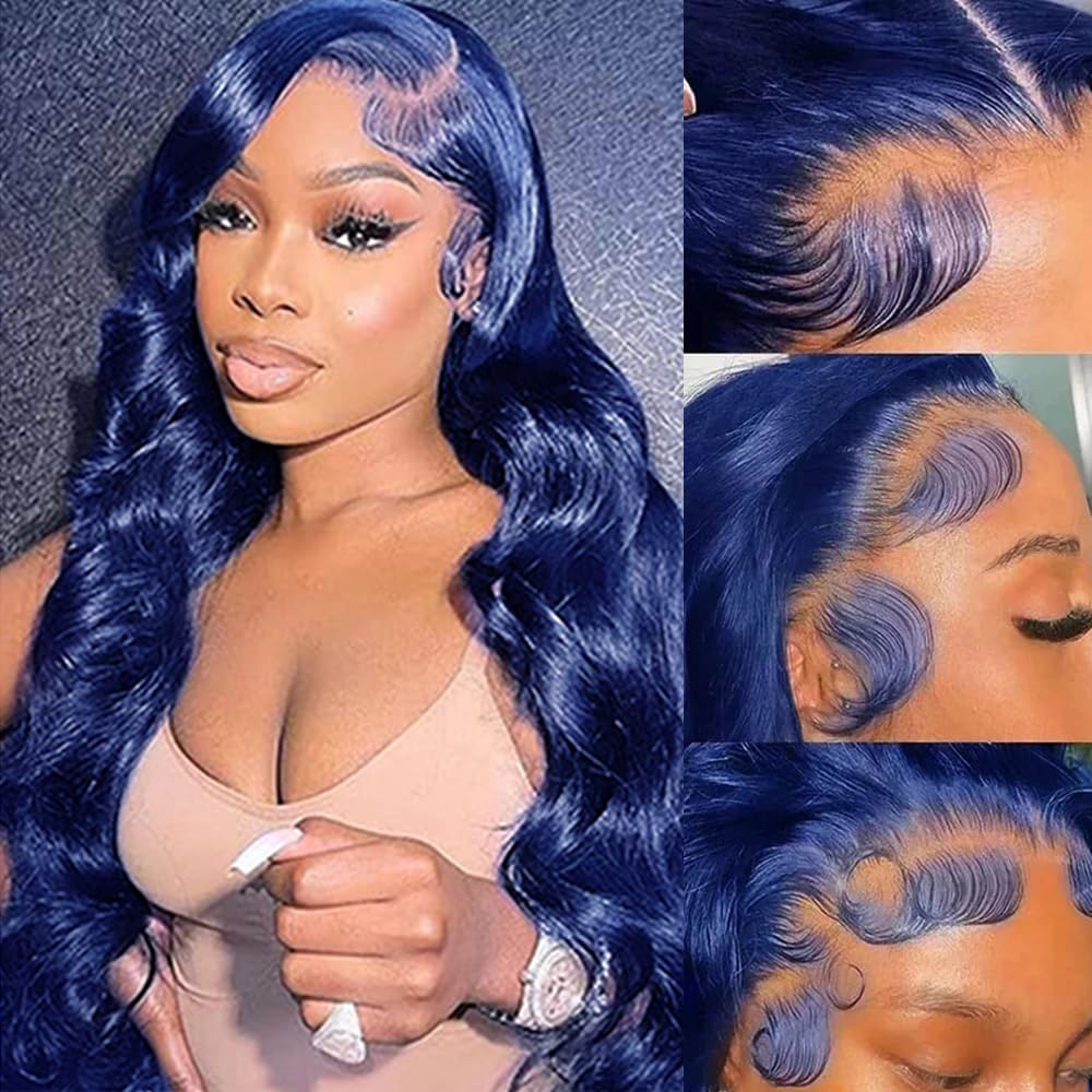 Amazon.com : Blue Lace Front Wigs Human Hair Body Wave 13x4  display picture 1
