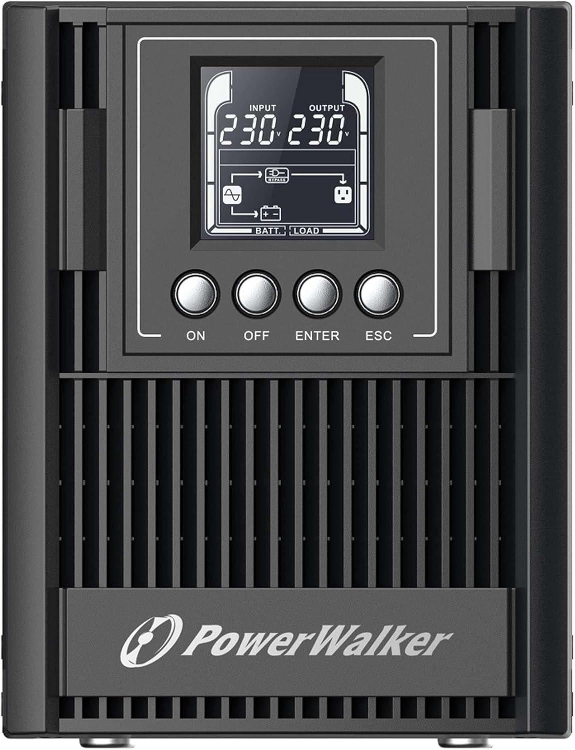 Rear view of PowerWalker VFI 1000 AT FR UPS showing various ports and outlets.