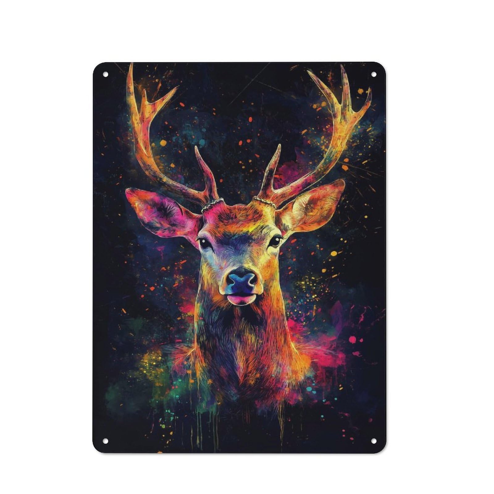 Tin Wall Sign with Colorful Deer Portrait Design 40x30cm, Classic Diner Style Decor for Bakery, Diner, Cafe Or Family Room